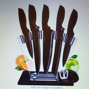 CHome Hero 5 pc kitchen black stainless knife set with clear acrylic stand New…